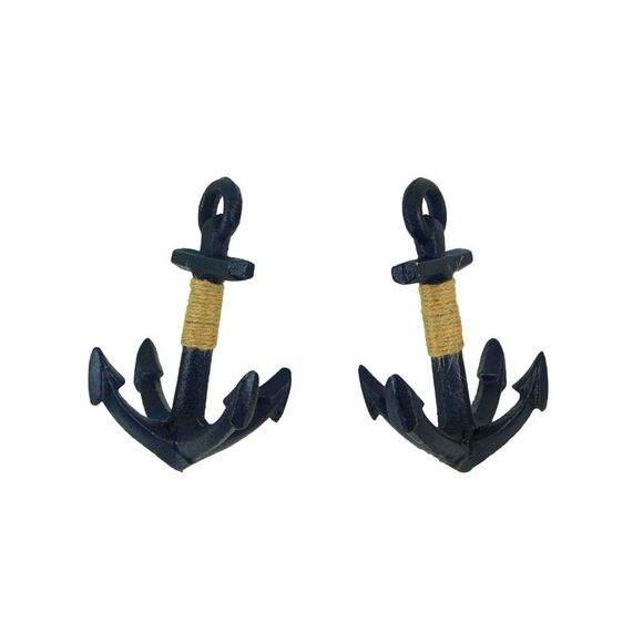Set of 2 Blue Decorative Cast Iron Anchor Bookends Nautical Bookshelf Decor - Picture 1 of 3